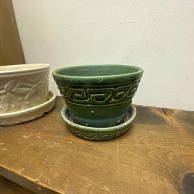 Pair of VIntage McCoy Hobnail Planters with Leaves and Berries Design