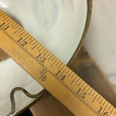 ANTIQUE HAND PAINTED MILK GLASS & ORNATE BRASS HANGING KEROSENE LAMPSHADE