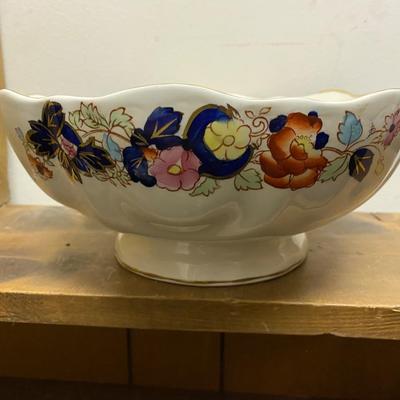 Mason's Mandarin ironstone charger, large round platter, cobalt blue and gold with floral patterns