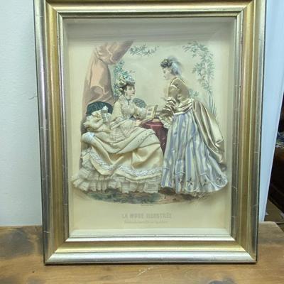 Circa 1870s La Mode Illustree Fabric Embellished Victorian 3D Shadow Box Dress Fashion Print