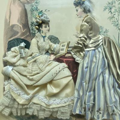 Circa 1870s La Mode Illustree Fabric Embellished Victorian 3D Shadow Box Dress Fashion Print
