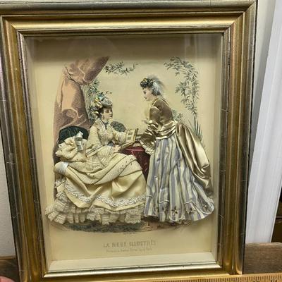 Circa 1870s La Mode Illustree Fabric Embellished Victorian 3D Shadow Box Dress Fashion Print