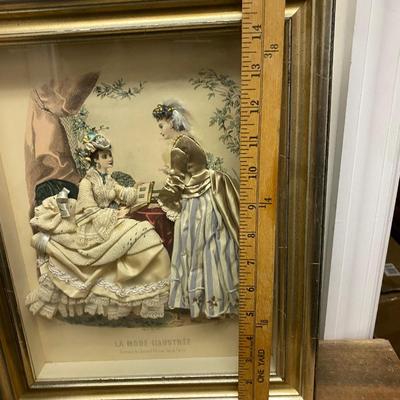 Circa 1870s La Mode Illustree Fabric Embellished Victorian 3D Shadow Box Dress Fashion Print