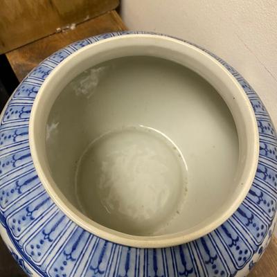 Mid 20th Century Chinese Blue and White Floral & Landscape Porcelain Lidded Urn