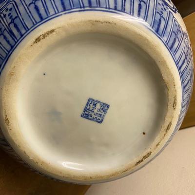 Mid 20th Century Chinese Blue and White Floral & Landscape Porcelain Lidded Urn