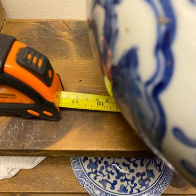 Mid 20th Century Chinese Blue and White Floral & Landscape Porcelain Lidded Urn