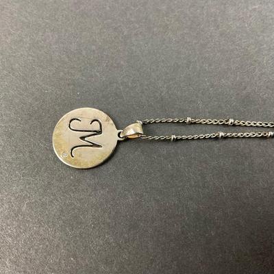 -143- SILVER | Sterling Monogrammed M Necklaces With Diamond Chips | Marked