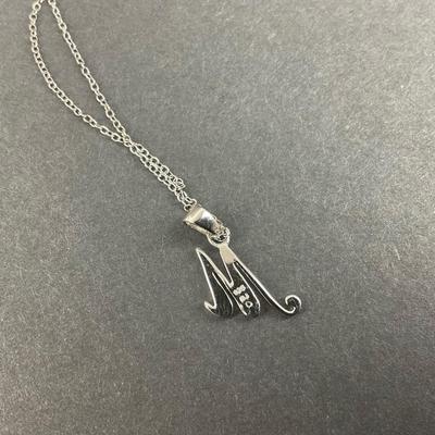 -143- SILVER | Sterling Monogrammed M Necklaces With Diamond Chips | Marked
