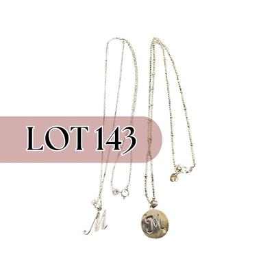 -143- SILVER | Sterling Monogrammed M Necklaces With Diamond Chips | Marked