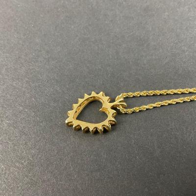 -144- GOLD | 14K Chain With 14K Heart Pendant & Diamonds Necklace | Marked