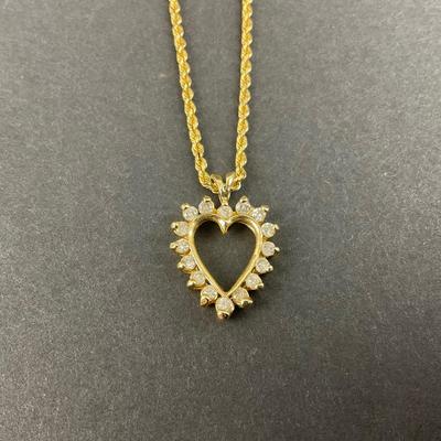 -144- GOLD | 14K Chain With 14K Heart Pendant & Diamonds Necklace | Marked