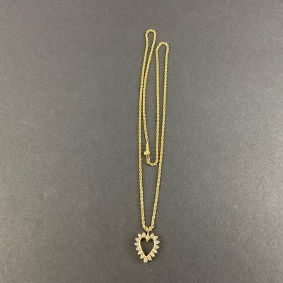 -144- GOLD | 14K Chain With 14K Heart Pendant & Diamonds Necklace | Marked