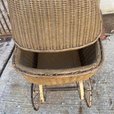 Antique Victorian Baby Doll Stroller Vintage Wicker Carriage