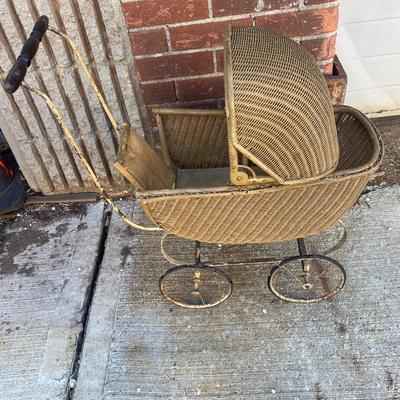 Antique Victorian Baby Doll Stroller Vintage Wicker Carriage