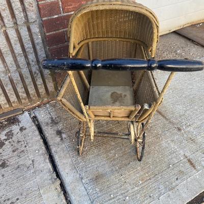 Antique Victorian Baby Doll Stroller Vintage Wicker Carriage