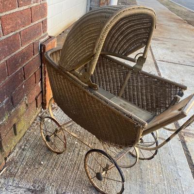 Antique Victorian Baby Doll Stroller Vintage Wicker Carriage