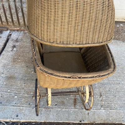 Antique Victorian Baby Doll Stroller Vintage Wicker Carriage
