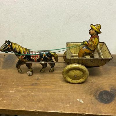 MARX TIN LITHO WIND UP HORSE W/ CAR