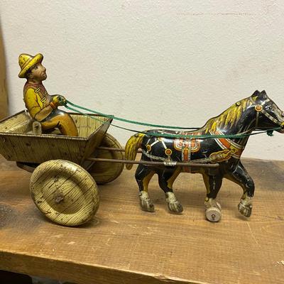 MARX TIN LITHO WIND UP HORSE W/ CAR