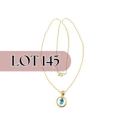 -145- GOLD | 14K Chain & Pendant With Blue Stone | Marked