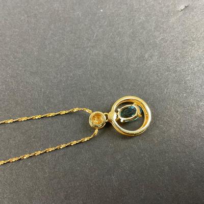 -145- GOLD | 14K Chain & Pendant With Blue Stone | Marked