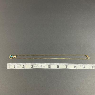 -145- GOLD | 14K Chain & Pendant With Blue Stone | Marked