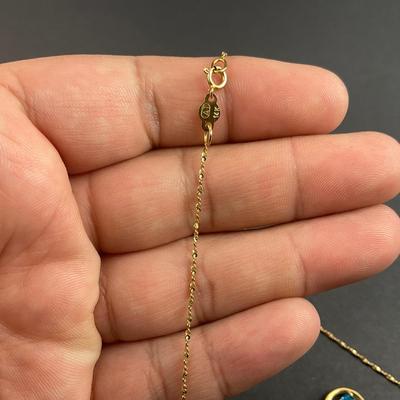 -145- GOLD | 14K Chain & Pendant With Blue Stone | Marked