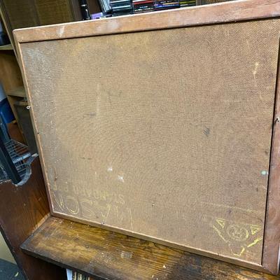 Vintage framed painting on board River with mountains and sunrise Lud A. Lotter 1963