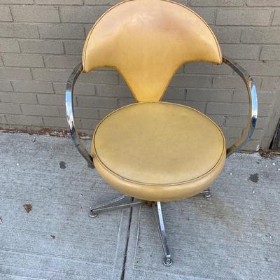 Contempo Frames Inc. Mid-Century Modern yellow vinyl chrome frame chair