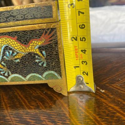 ANTIQUE OLD CHINESE PORCELAIN ENAMEL CLOISONNE DRAGON JEWELRY BRONZE BOX