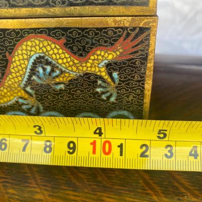 ANTIQUE OLD CHINESE PORCELAIN ENAMEL CLOISONNE DRAGON JEWELRY BRONZE BOX
