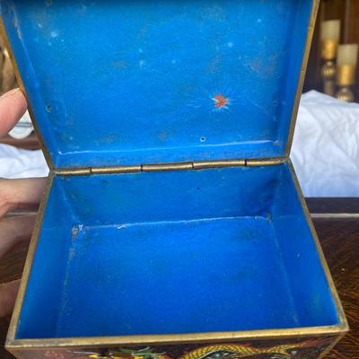 ANTIQUE OLD CHINESE PORCELAIN ENAMEL CLOISONNE DRAGON JEWELRY BRONZE BOX