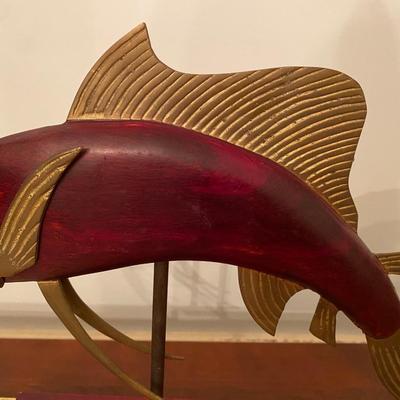 MCM Frederick Cooper Style Brass Wood Marlin Sculpture