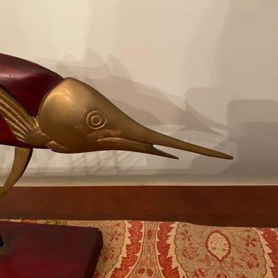 MCM Frederick Cooper Style Brass Wood Marlin Sculpture