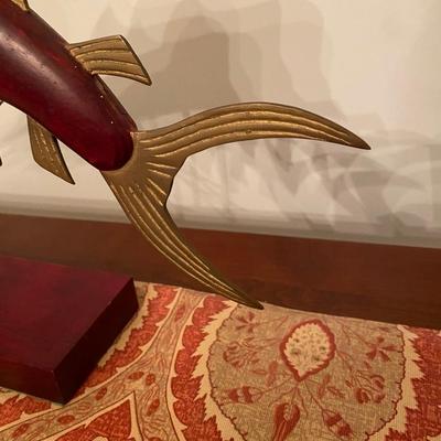 MCM Frederick Cooper Style Brass Wood Marlin Sculpture