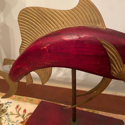MCM Frederick Cooper Style Brass Wood Marlin Sculpture