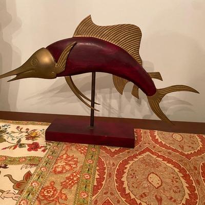 MCM Frederick Cooper Style Brass Wood Marlin Sculpture
