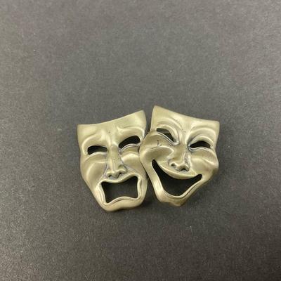 -151- SILVER | Sterling Beau Mask Brooch | Marked