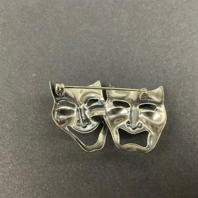 -151- SILVER | Sterling Beau Mask Brooch | Marked