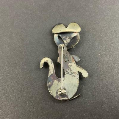 -153- SILVER | Sterling Beau Art Deco Cat Brooch | Marked
