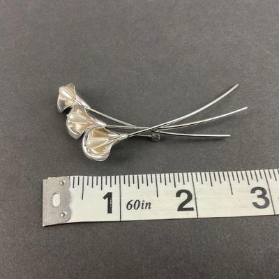 -155- SILVER | Sterling Beau Calla Lilly Faux Pearl Bouquet Brooch | Marked