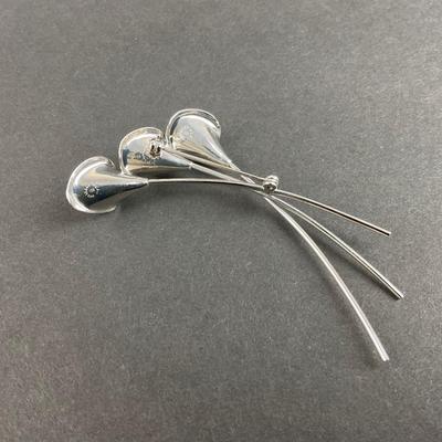 -155- SILVER | Sterling Beau Calla Lilly Faux Pearl Bouquet Brooch | Marked
