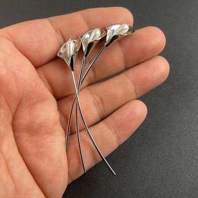 -155- SILVER | Sterling Beau Calla Lilly Faux Pearl Bouquet Brooch | Marked