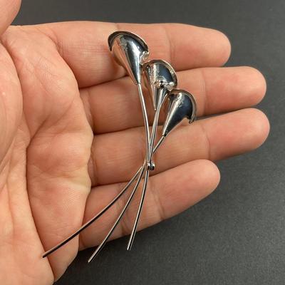 -155- SILVER | Sterling Beau Calla Lilly Faux Pearl Bouquet Brooch | Marked