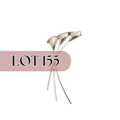 -155- SILVER | Sterling Beau Calla Lilly Faux Pearl Bouquet Brooch | Marked