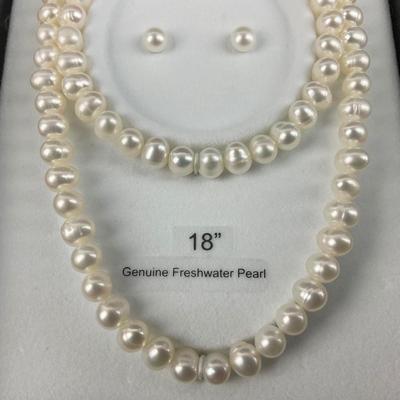 -156- JEWELRY | 18” Genuine Freshwater Pearl Set | New In Box