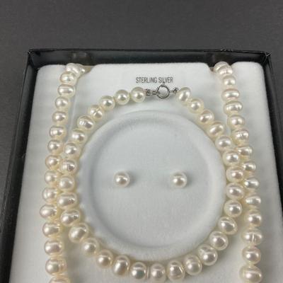-156- JEWELRY | 18” Genuine Freshwater Pearl Set | New In Box