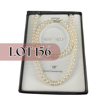-156- JEWELRY | 18” Genuine Freshwater Pearl Set | New In Box