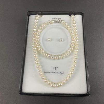 -156- JEWELRY | 18” Genuine Freshwater Pearl Set | New In Box