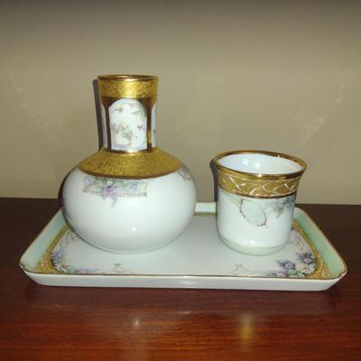 Porcelain Bedside Carafe with Cup and Tray- Hand Painted by Local Artist
